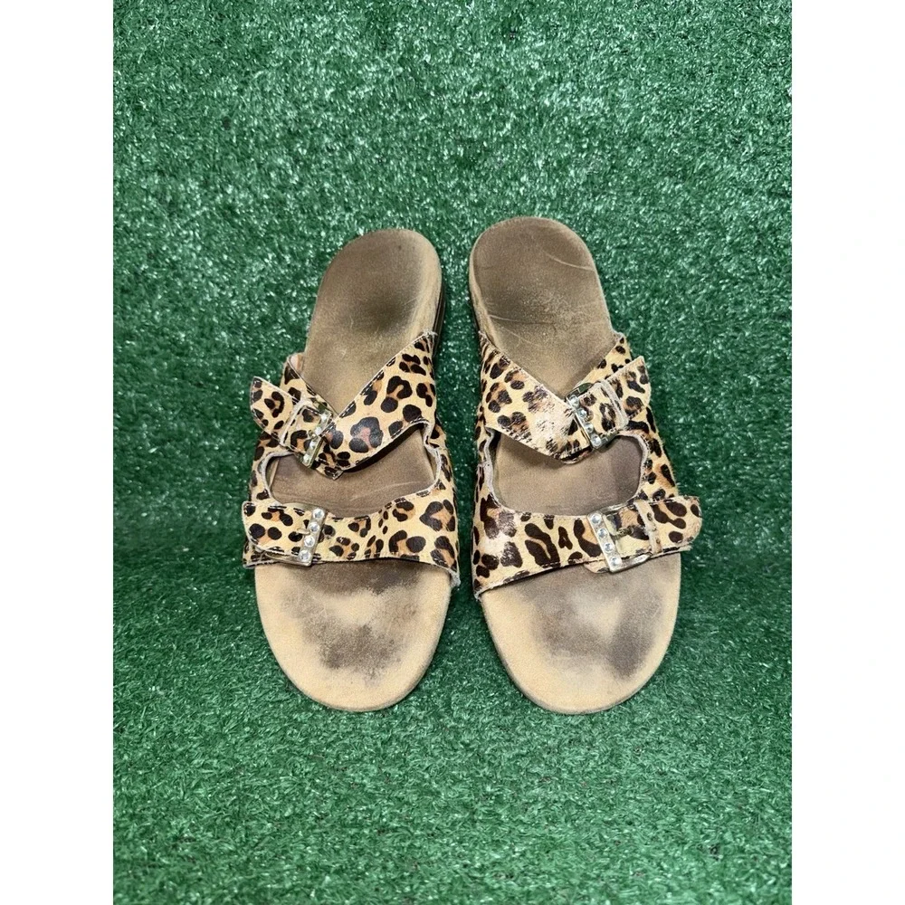 Vionic Sandals Womens Size 9.5 Leopard Print Slides Flip Flops Beach Orthopedic‎